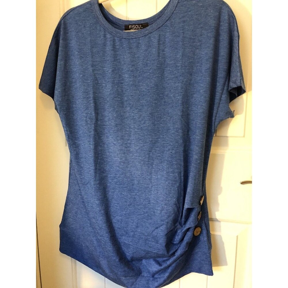 Fisoul Blue Tee With Cute Button Detail Medium